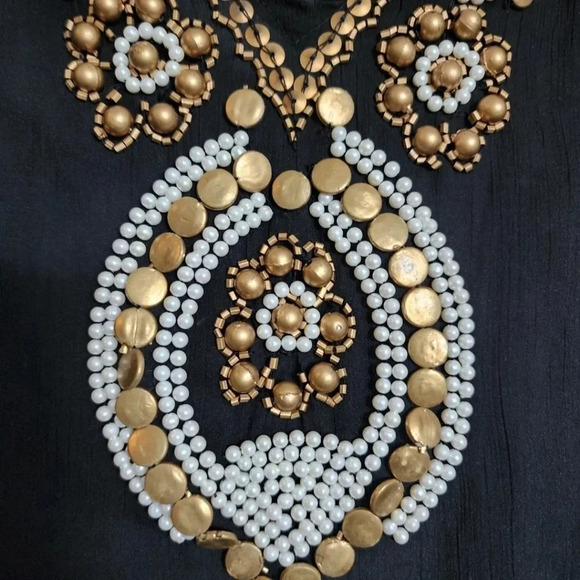 SolMer Cover  up caftan Beach Black Beaded Semi Sheer Gold size L - Picture 5 of 7